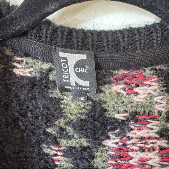 Tricot Chic Italian Unique Black Floral Mohair Sweater Coat Cardigan 4 / S - Picture 11 of 13